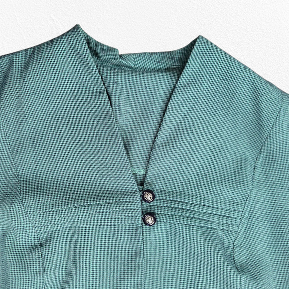 1950s Vintage Teal Black Houndstooth Button Down Fitted Blouse Jacket Size Large - Picture 2 of 5